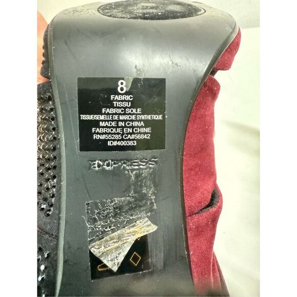 Express fashion statement sequin heels Size 8 Black Burgundy Back Zip - Picture 9 of 10